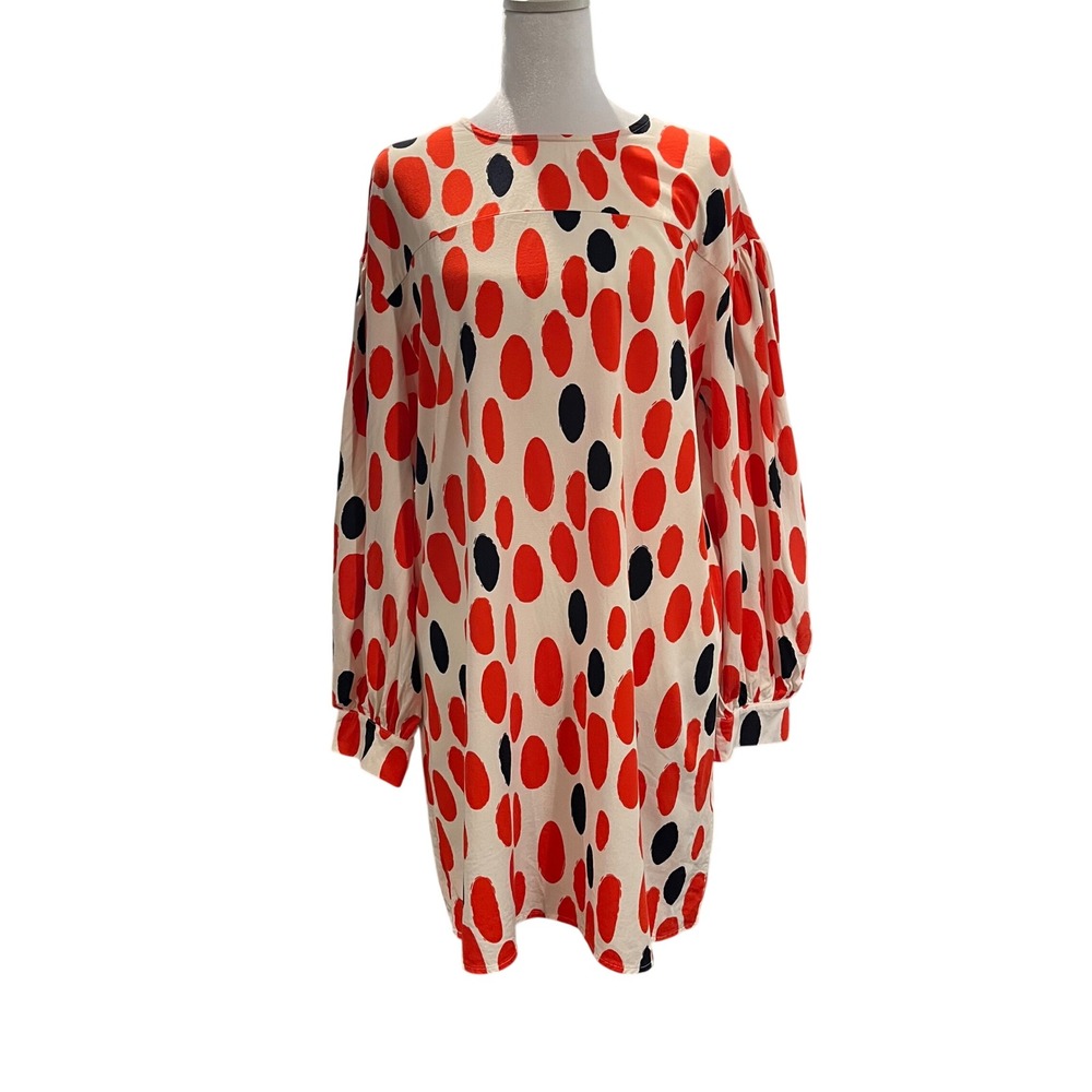 Compania Fantastica Polka Dot Long Sleeve Shift Dress Orange Womens‎ Medium